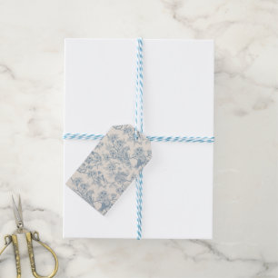 Étiquettes-cadeau Oiseaux et fleurs de cerisier en bleu et blanc cas