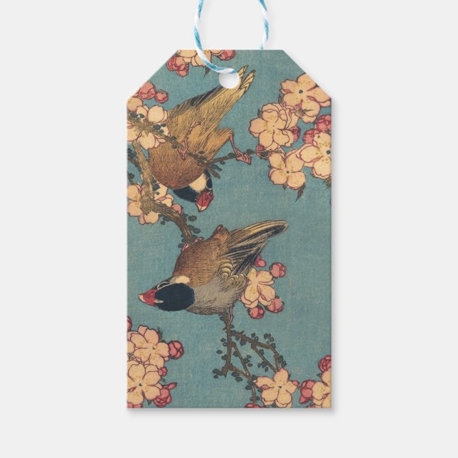 Étiquettes-cadeau Oiseaux Fleurs Hokusai Art Japonais (Devant)