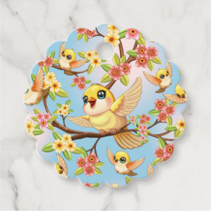 Étiquettes Cadeau Oiseaux mignons et heureux parmi les fleurs du pri