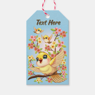 Étiquettes-cadeau Oiseaux mignons et heureux parmi les fleurs du pri