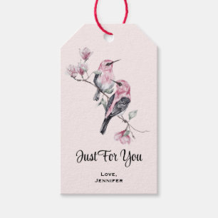 Étiquettes-cadeau Oiseaux roses et noirs sur une branche d'arbre Jus