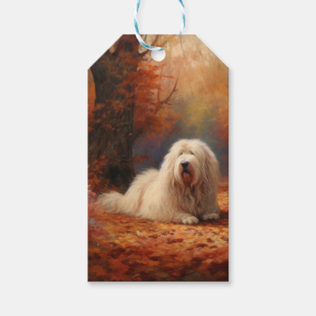 Étiquettes-cadeau Old English Sheepdog en automne Leaves Fall Inspir (Devant)