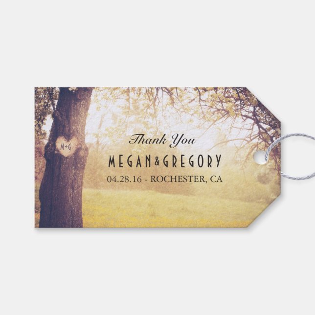 Étiquettes-cadeau Old Love Arbre Rustique Mariage Merci (Devant (Horizontal))