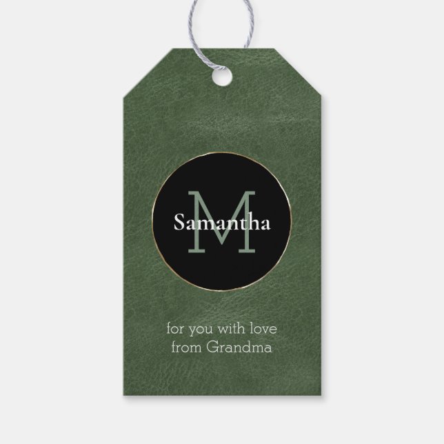 Étiquettes-cadeau Olive Green Black White Gold Monument Noël (Devant)