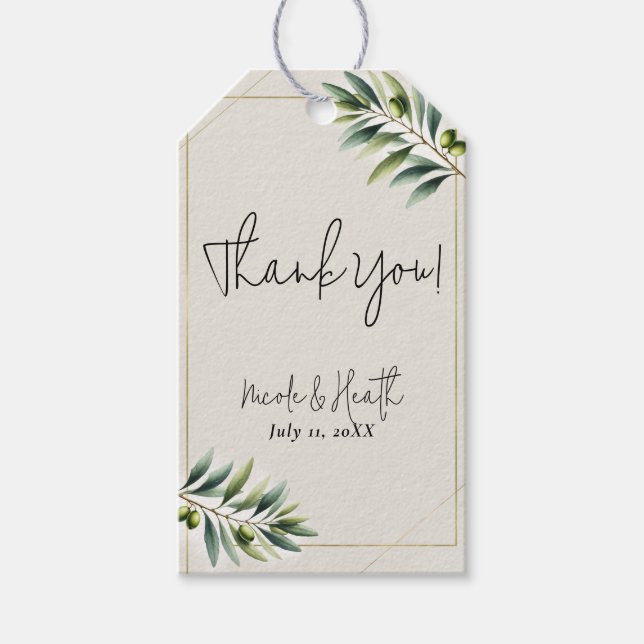 Étiquettes-cadeau Olive vert Olive Leaf Bone Blanc & Or Russe Mariag (Devant)