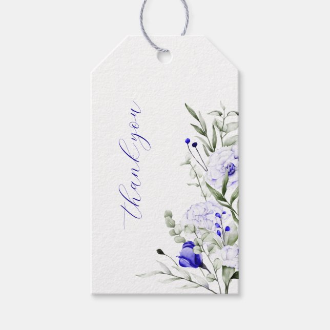 Étiquettes-cadeau Ombre Du Merci De Mariage Floral Royal Blue Ivory (Devant)