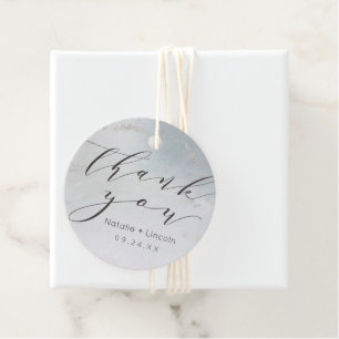 Étiquettes Cadeau Ombre Dusty Blue givré Argent Script Merci