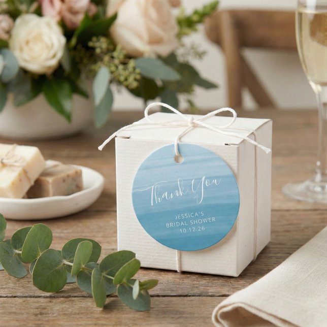 Étiquettes Cadeau Ombre Gradient Dip Dye Ocean Blue Fête des mariées (Créateur téléchargé)