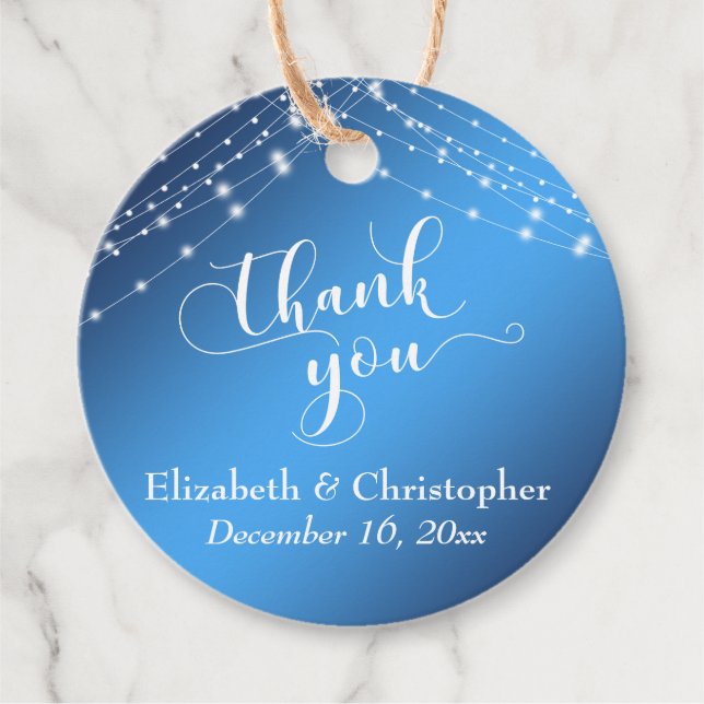 Étiquettes Cadeau Ombre mariage bleu Merci avec lumières (Devant)