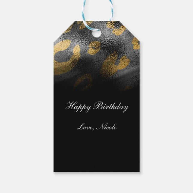 Étiquettes-cadeau Ombres noires et chic exotique Empreinte de léopar (Devant)