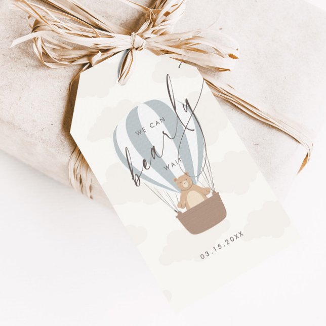Étiquettes-cadeau On Peut Attendre | Baby Boy Blue Balloon Douche (Créateur téléchargé)