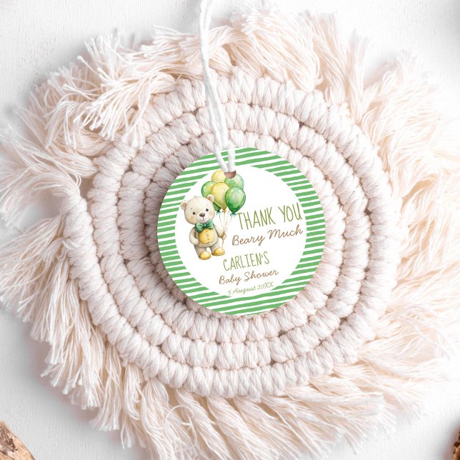 Étiquettes Cadeau On peut attendre le baby shower d'ours en peluche  (We can bearly wait green cute teddy bear baby shower thank you favor tags personalized printed tags)