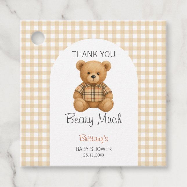 Étiquettes Cadeau On peut attendre le Baby shower Teddy (Devant)