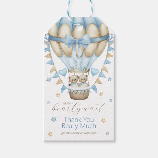 Étiquettes-cadeau On peut attendre le Merci jumeau garçon (Devant)