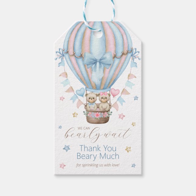 Étiquettes-cadeau On peut attendre un garçon fille jumeaux Merci (Devant)