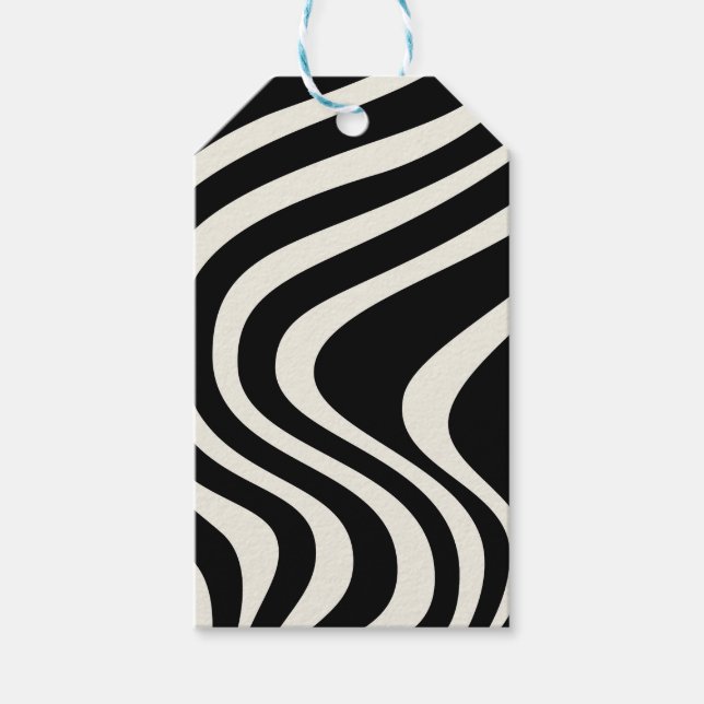 Étiquettes-cadeau Ondes de style rétro noir et blanc (Devant)