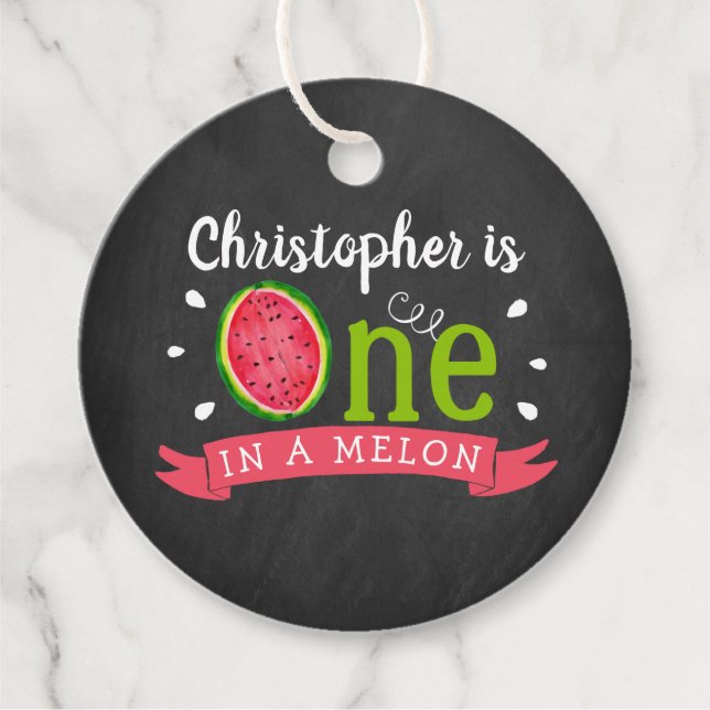 Étiquettes Cadeau One In A Melon Chalkboard 1er anniversaire (Devant)