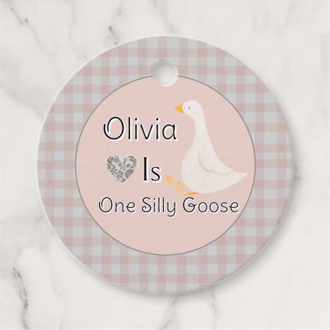 Étiquettes Cadeau One Pink En vichy Silly Goose Girl'anniversaire Pa (Devant)