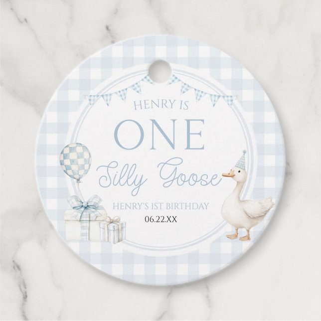 Étiquettes Cadeau ONE Silly Goose Blue 1st Birthday Party (Devant)