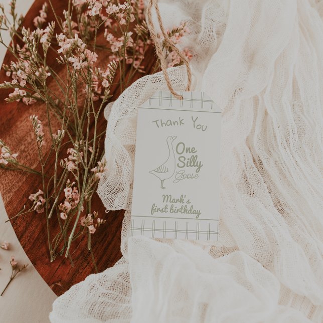 Étiquettes-cadeau One Silly Goose Green Hand Drawn 1st Birthday  (Créateur téléchargé)