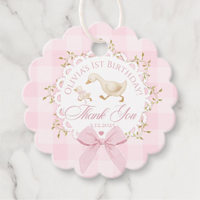 Étiquettes Cadeau One Silly Goose Pink Gingham Whimsical Thank you (Devant)
