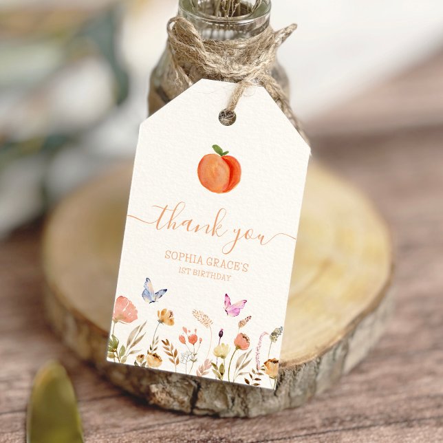 Étiquettes-cadeau One Sweet Peach Girl 1er anniversaire (Créateur téléchargé)