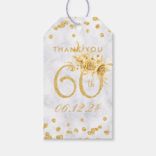 Étiquettes-cadeau Or 60e anniversaire Merci Glam Marble