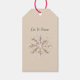 Étiquettes-cadeau Or Blanc Laissez Tomber la Neige Flocon de Neige