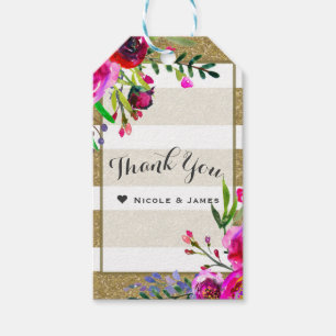 Étiquettes-cadeau Or Blanc Rayures Gras Glamour Floral Chic Favorise