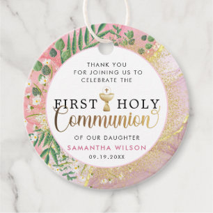 Étiquettes Cadeau Or botanique Premier Merci de communion sainte
