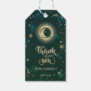 Étiquettes-cadeau Or Céleste Soleil Et Lune Étoiles Vert