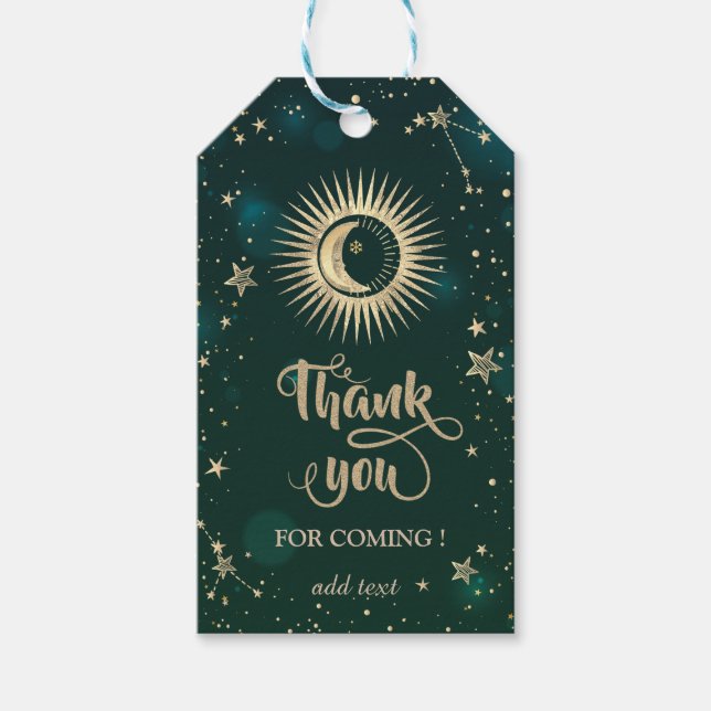 Étiquettes-cadeau Or Céleste Soleil Et Lune Étoiles Vert (Devant)