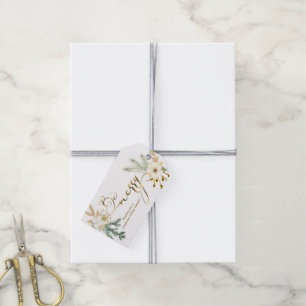 Étiquettes-cadeau Or élégant d'hiver floral et pin