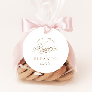 Étiquettes Cadeau Or Élégante calligraphie Baptême Merci