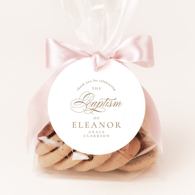 Étiquettes Cadeau Or Élégante calligraphie Baptême Merci (Créateur téléchargé)
