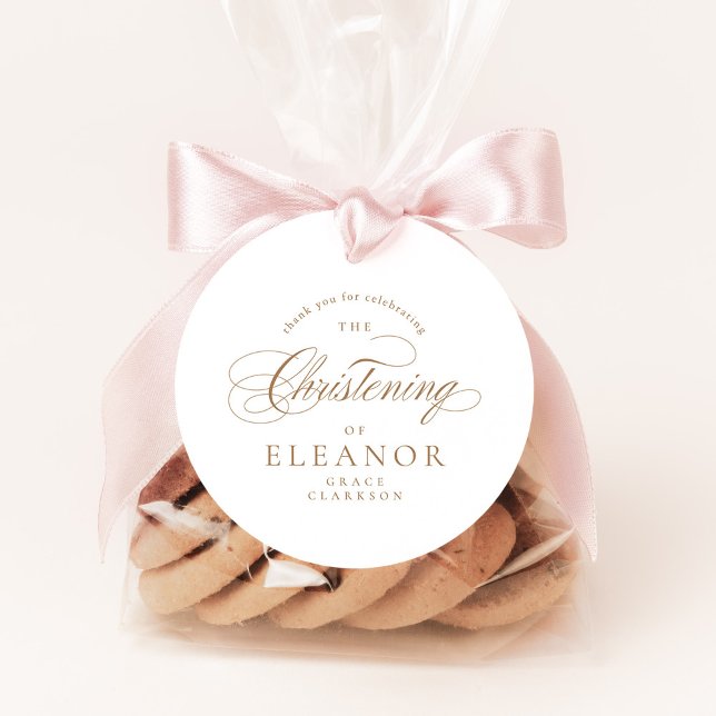 Étiquettes Cadeau Or Élégante calligraphie Christening Merci (Créateur téléchargé)