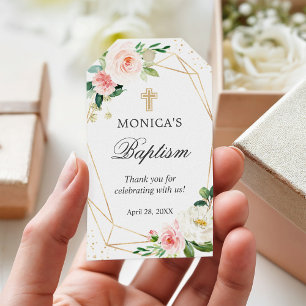 Étiquettes-cadeau Or Géométrique Blush Floral Baptême & Christening