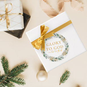 Étiquettes Cadeau Or moderne gloire de Noël religieuse à Dieu Don