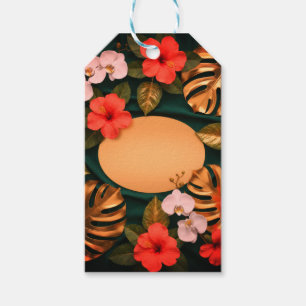 Étiquettes-cadeau Or Monstera Hibiscus Élégant Luxe Botanique 
