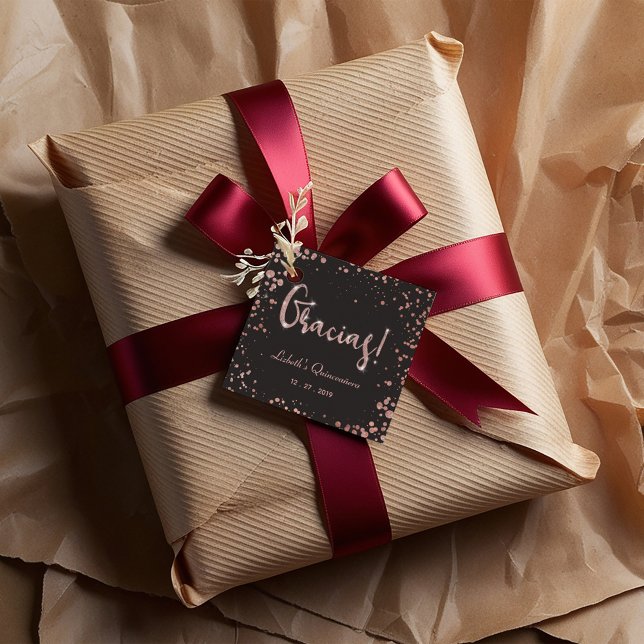 Étiquettes Cadeau Or rose Confetti Quinceanera Gracias | Élégant (Créateur téléchargé)