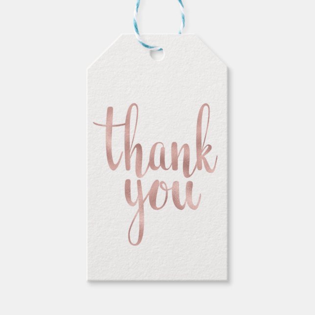 Étiquettes-cadeau or rose merci pour les étiquettes, feuille, vertic (Devant)