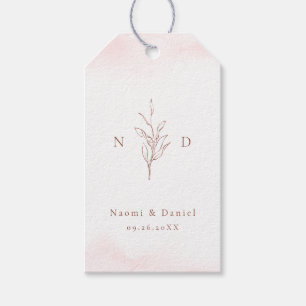 Étiquettes-cadeau Or rose simple feuilles botaniques monogramme mari