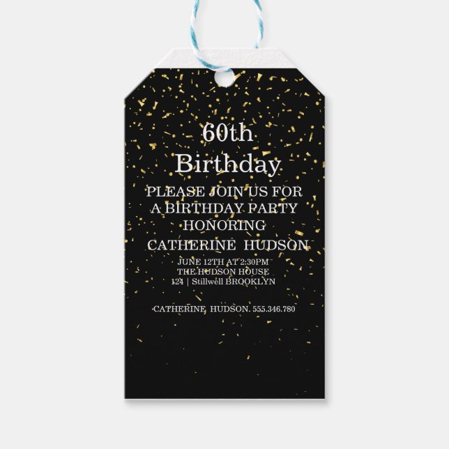 Étiquettes-cadeau Or simple Noir 60e anniversaire (Devant)