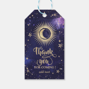 Étiquettes-cadeau Or Soleil Céleste, Lune, Étoiles Violet