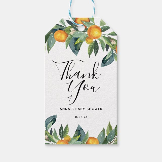 Étiquettes-cadeau Orange Baby shower Merci Favoriser (Devant)
