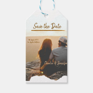 Étiquettes-cadeau orange boho save the date moderne photo couple nom