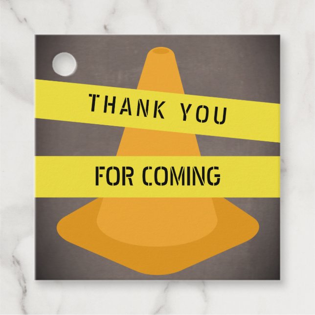 Étiquettes Cadeau Orange Cone Attention Construction Bande Anniversa (Devant)