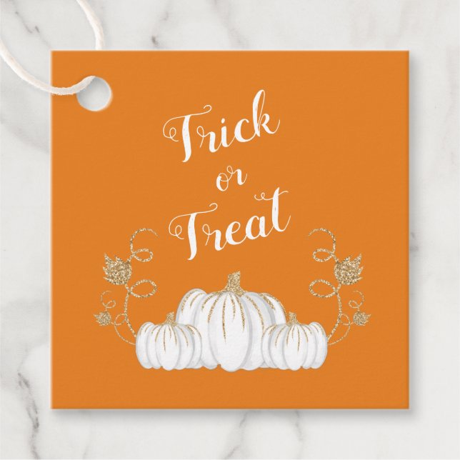 Étiquettes Cadeau Orange Cute Trick Ou Treat Citrouille Halloween (Devant)