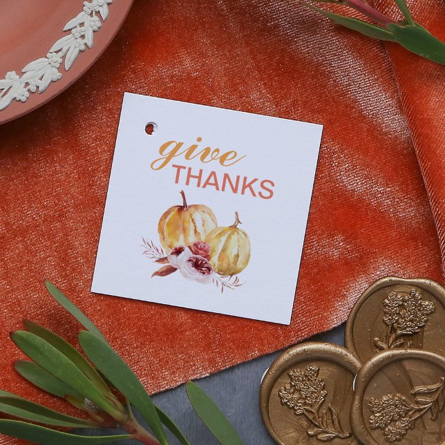 Étiquettes Cadeau Orange et Rouge à la mode Merci et Citrouille (Créateur téléchargé)