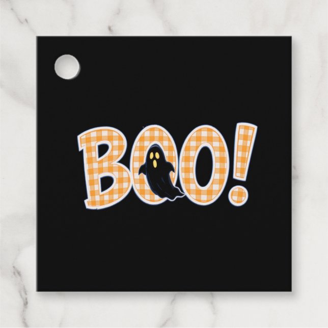 Étiquettes Cadeau Orange Gingham BOO Ghost (Devant)